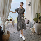 大货已出格子长款法式连衣裙087-Q112-P105-K158，女装连衣裙，柒柒家