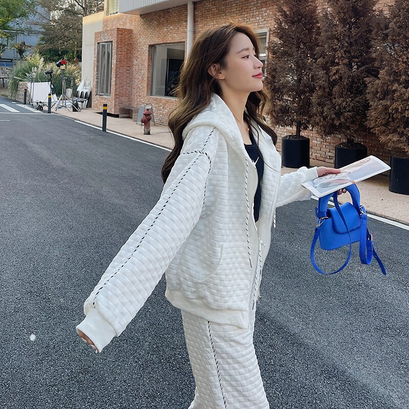 大货已出白色两件套休闲套装卫衣套装087-T36，女装套装/套裙，柒柒家