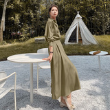 法式红色长袖衬衫连衣裙女春秋2025新款收腰显瘦气质高级感长裙子，女装连衣裙，柒柒家