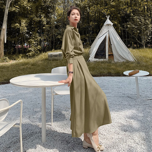 法式红色长袖衬衫连衣裙女春秋2025新款收腰显瘦气质高级感长裙子,女装连衣裙,柒柒家