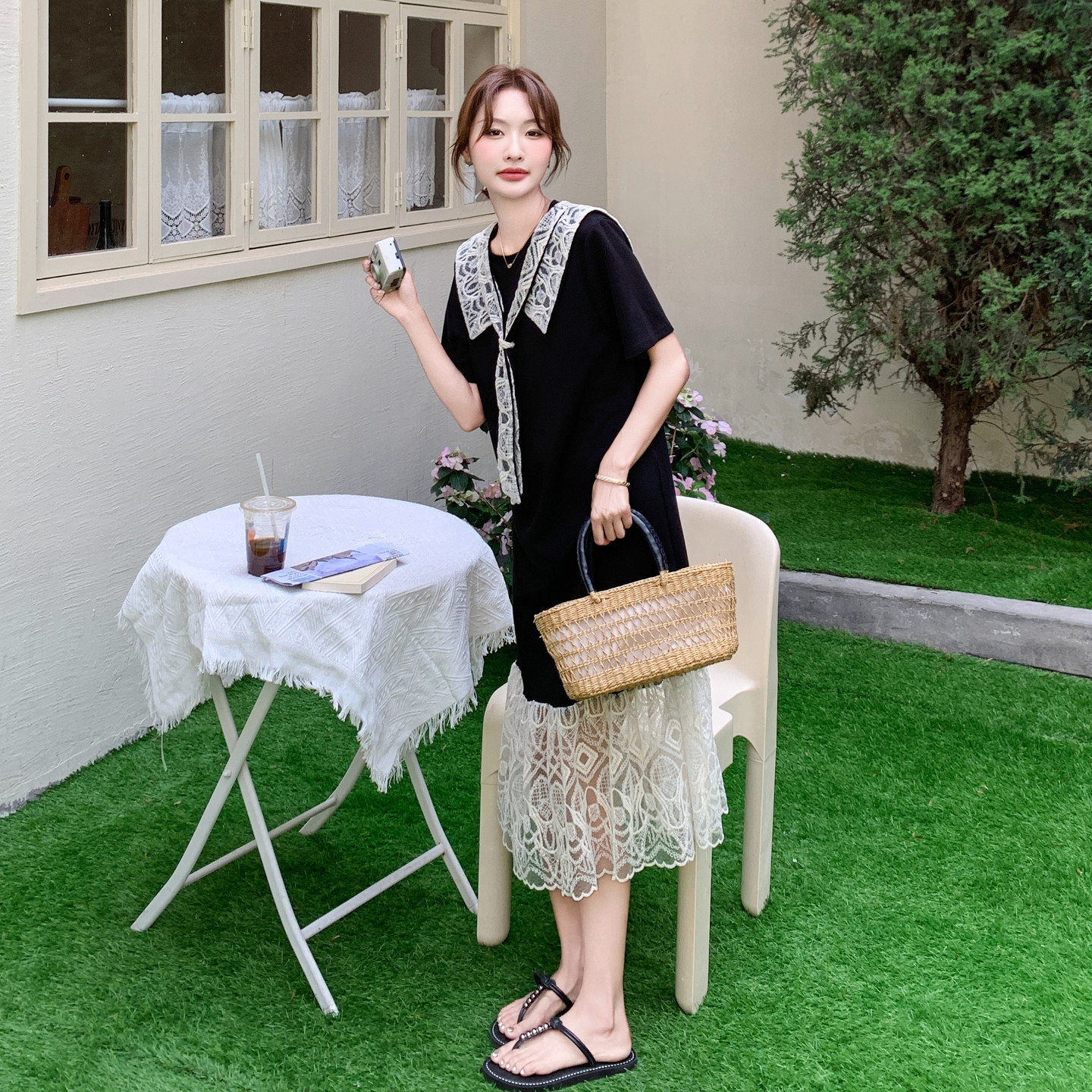 新款大货蕾丝拼接连衣裙2C525-Q577-P135-K198，女装连衣裙，柒柒家