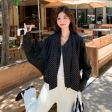 新款好数据现货送飘带黑色小皮衣275-W666-P155-K228，女装皮衣，柒柒家