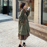 绿色格子牛角扣毛呢外套女2025冬季新款复古气质小个子呢子大衣潮，女装毛呢外套，柒柒家