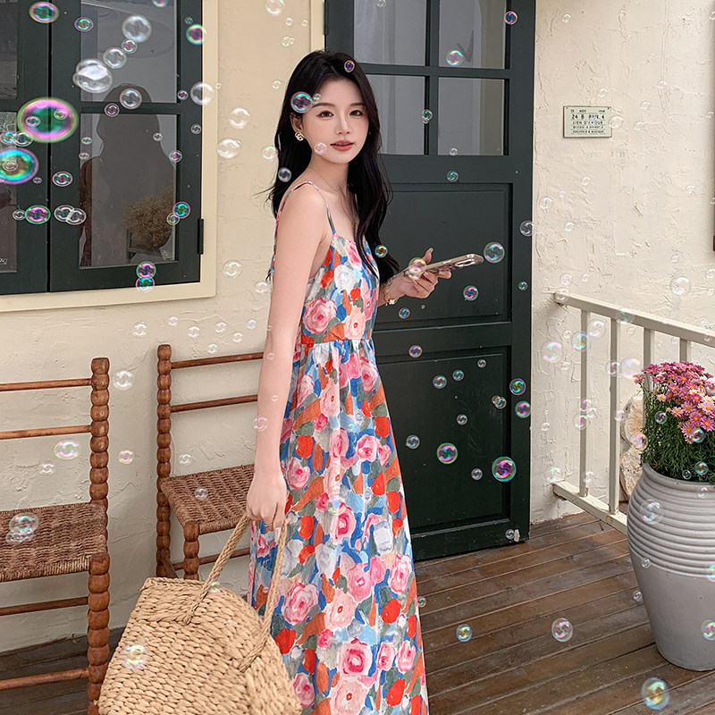 现货印花吊带连衣裙2C525-Q291-P95-k148,女装连衣裙,柒柒家