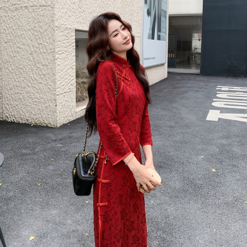 新款图大货已出新中式旗袍连衣裙275-Q706-P175-K248,女装连衣裙,柒柒家