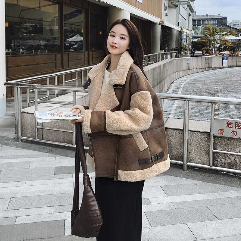 现货皮毛一体宽松短外套羊羔毛275-W31-p195-k278,女装短外套,柒柒家