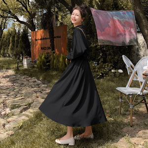法式红色长袖衬衫连衣裙女春秋2025新款收腰显瘦气质高级感长裙子图片