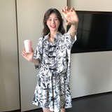 新中式国风水墨印花套装女2025夏季新款小个子盘扣衬衫短裤两件套，商品下架区，柒柒家
