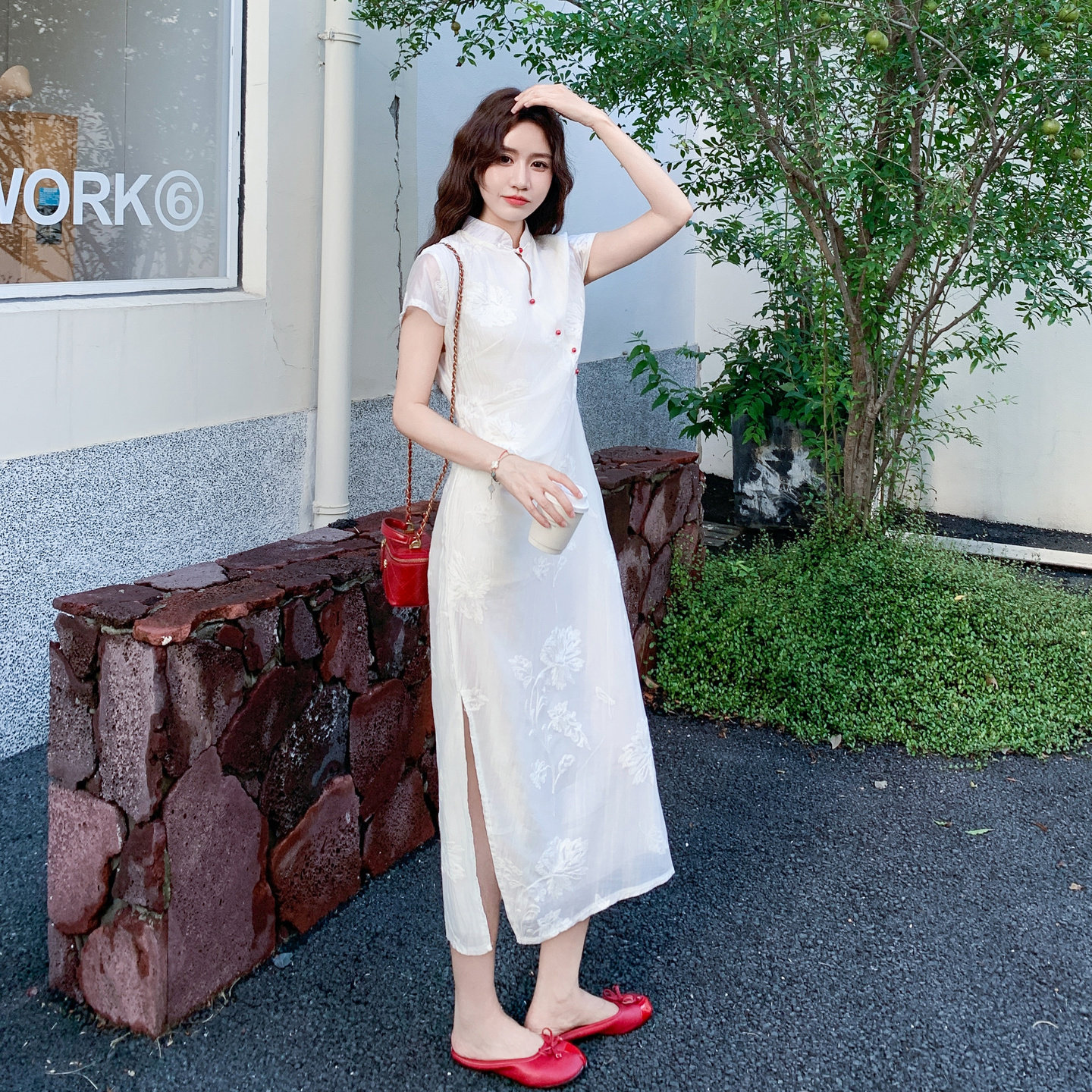 新中式国风连衣裙女2025夏季新款时尚独特漂亮盘扣提花旗袍长裙,女装连衣裙,柒柒家