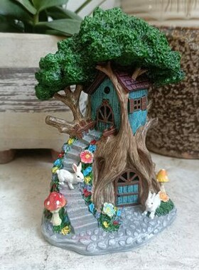 户外庭院房子树屋花园树脂摆件造景童话阳台景观园艺装饰城堡场景