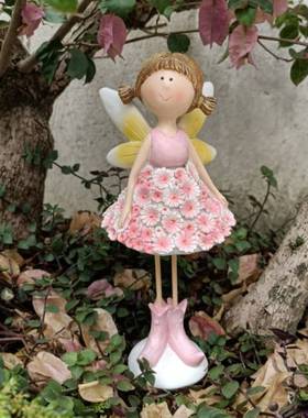 可爱粉色花朵女孩人物卡通个性装饰品客厅田园礼物家居桌面小摆件