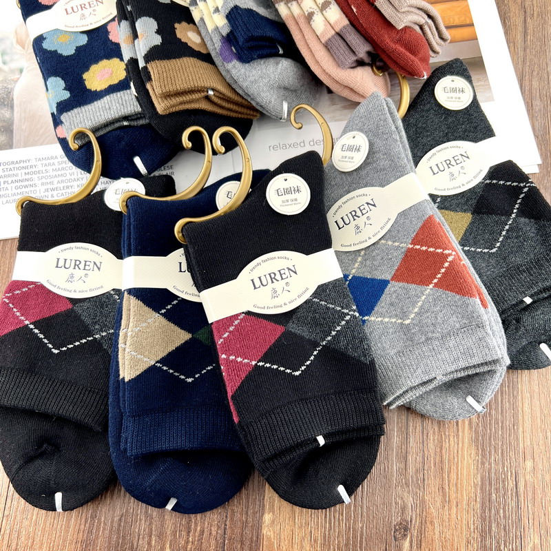 鹿人抗寒男女棉毛圈袜子