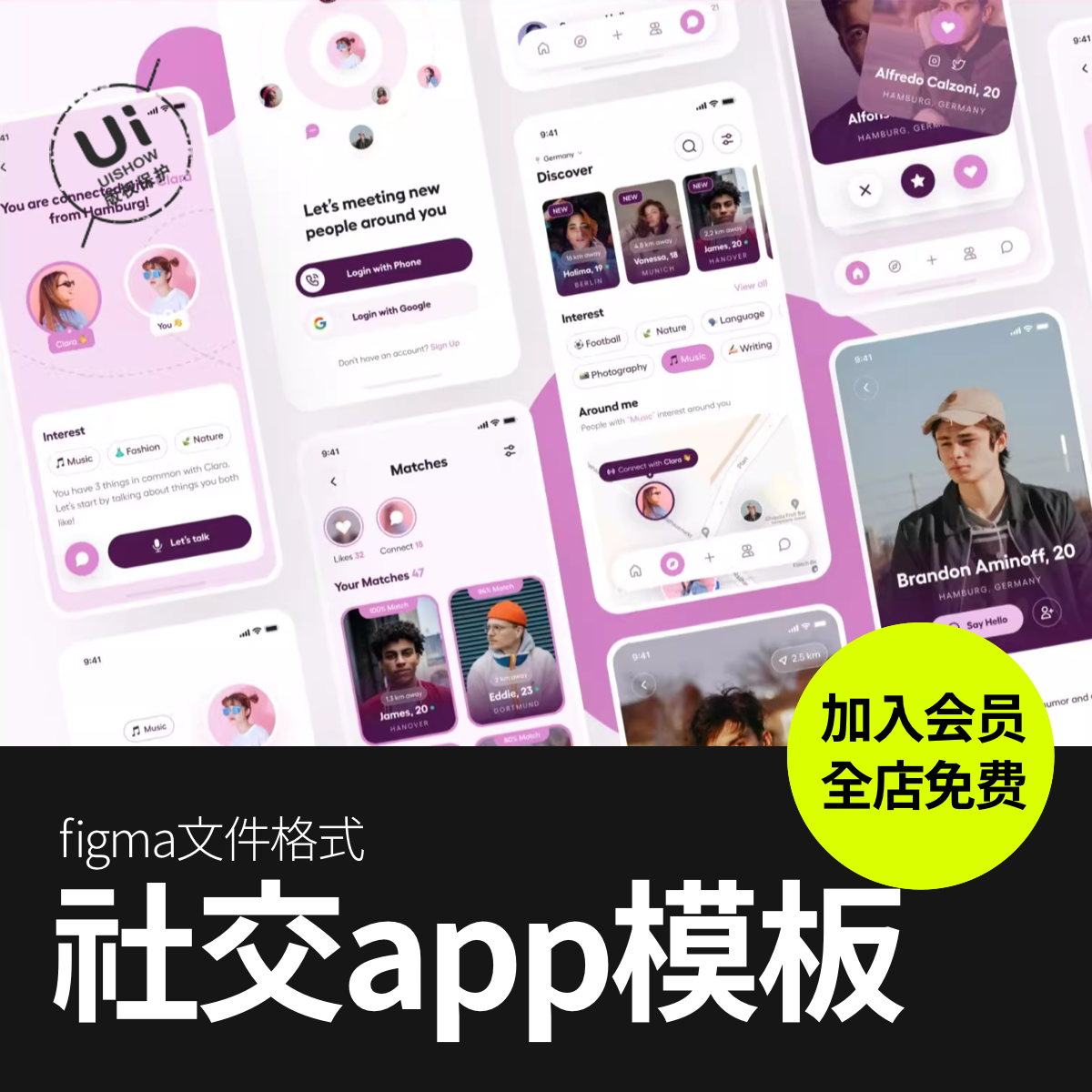 时尚社交约会交友婚恋简约作品聊天APP界面设计Figma模板ui素材