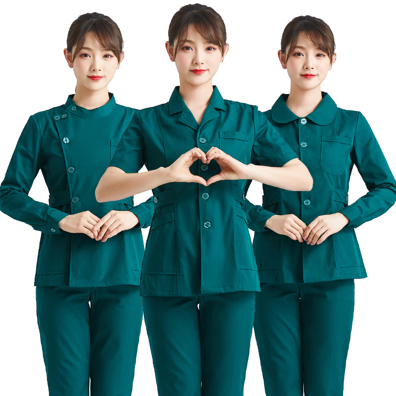 护士服分体套装长袖女急诊口腔冬季短袖手术室墨绿色工作服两件套