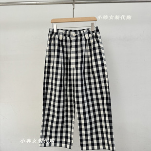 松紧腰直筒格子休闲裤 欧洲站韩国进口女装 新款 代购 BU0149 2025夏季