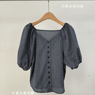 代购 格子短袖 欧洲站韩国进口女装 2025夏季 Bu0219 时尚 简约上衣衬衫