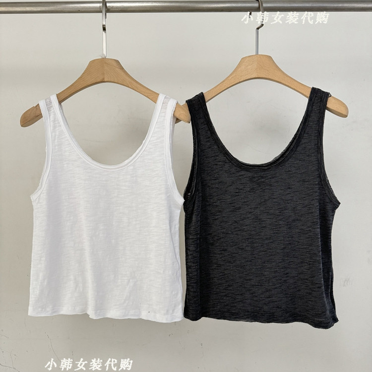韩国CHOI女装进口代购2025夏季破边圆领净色百搭吊带背心上衣