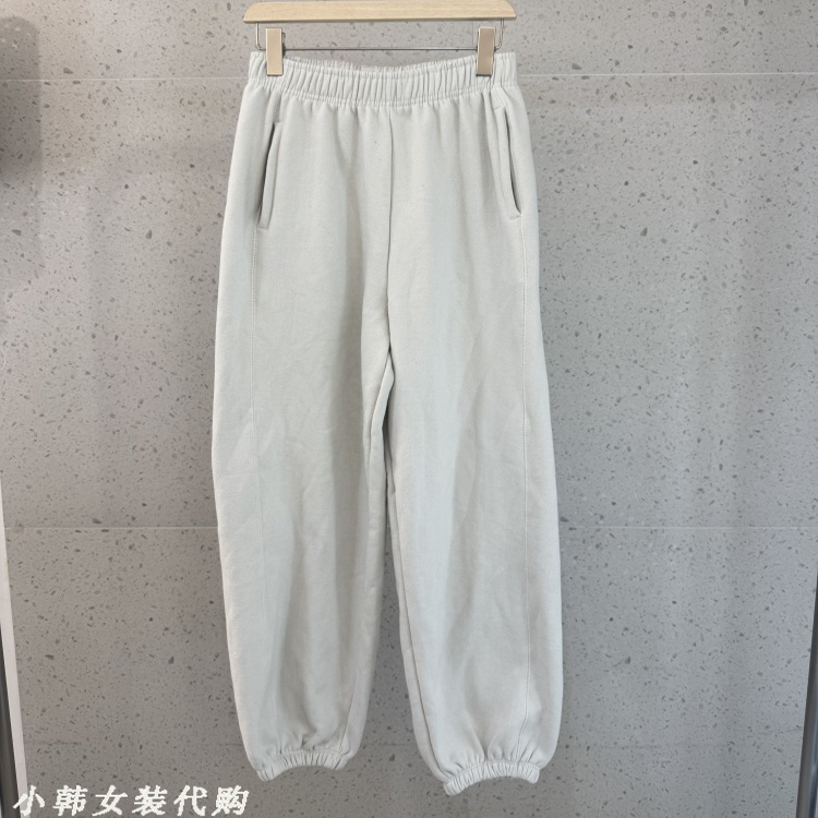 韩国进口WERE PIECE女装代购2025冬款松紧腰加绒束脚卫裤休闲裤