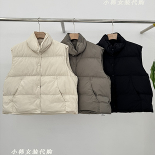 韩国进口女装VALUABLE代购20258秋款立领净色宽松棉衣马甲外套