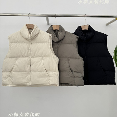 韩国进口女装VALUABLE代购20258秋款立领净色宽松棉衣马甲外套