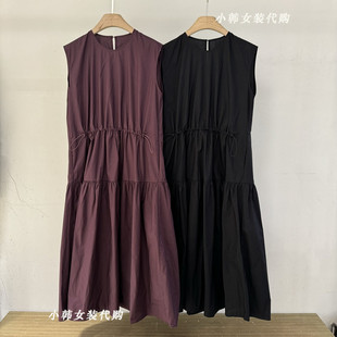 欧洲站韩国进口女装 背心连衣裙TU0031 代购 2025夏圆领褶皱抽绳无袖