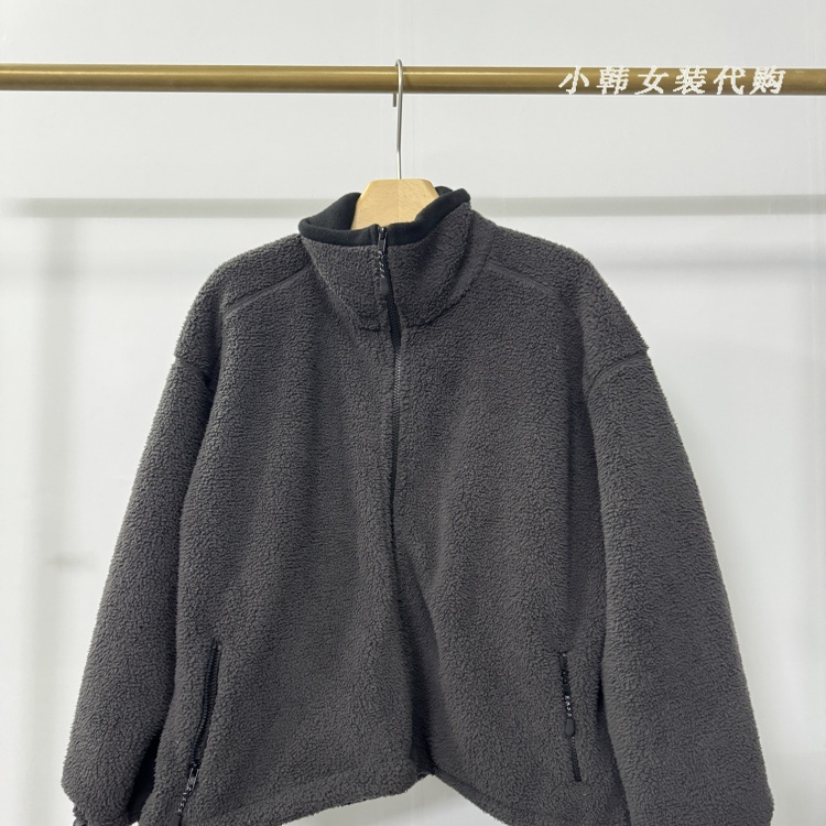 韩国进口东大门女装代购2025冬季时尚净色宽松毛毛颗粒保暖外套