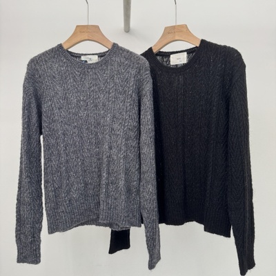 韩国进口TASTE女装代购2025秋季新款麻花净色短款针织衫羊毛毛衣