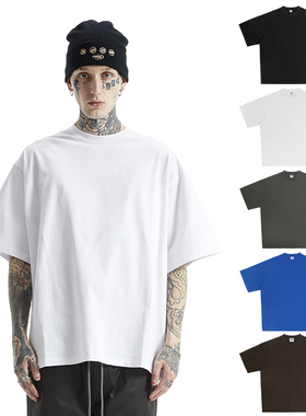 PMW 基础重磅纯棉纯色T恤男士宽松休闲百搭简约小领口短袖男夏装