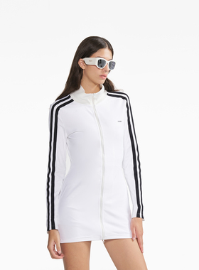 PMW 黑白色高领修身长袖连衣裙女收腰显瘦辣妹短裙女夏季