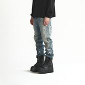 姚琛同款 复古做旧解构牛仔裤 男直筒裤 PMW 水洗泼墨微喇裤