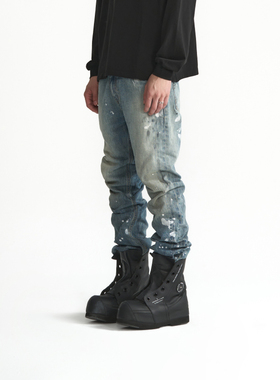 PMW 姚琛同款复古做旧解构牛仔裤男直筒裤水洗泼墨微喇裤