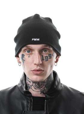 PMW 辛芷蕾同款基础冷帽字母刺绣LOGO针织帽黑白百搭休闲男女同款