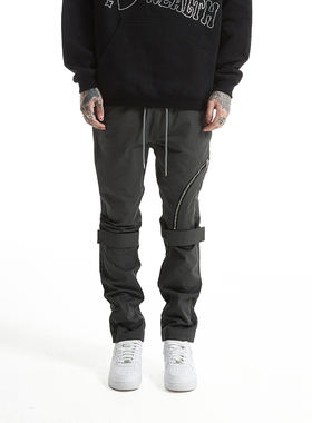 PMW 美式复古灰色拉链休闲裤高街vibe直筒修身街头男春秋长裤