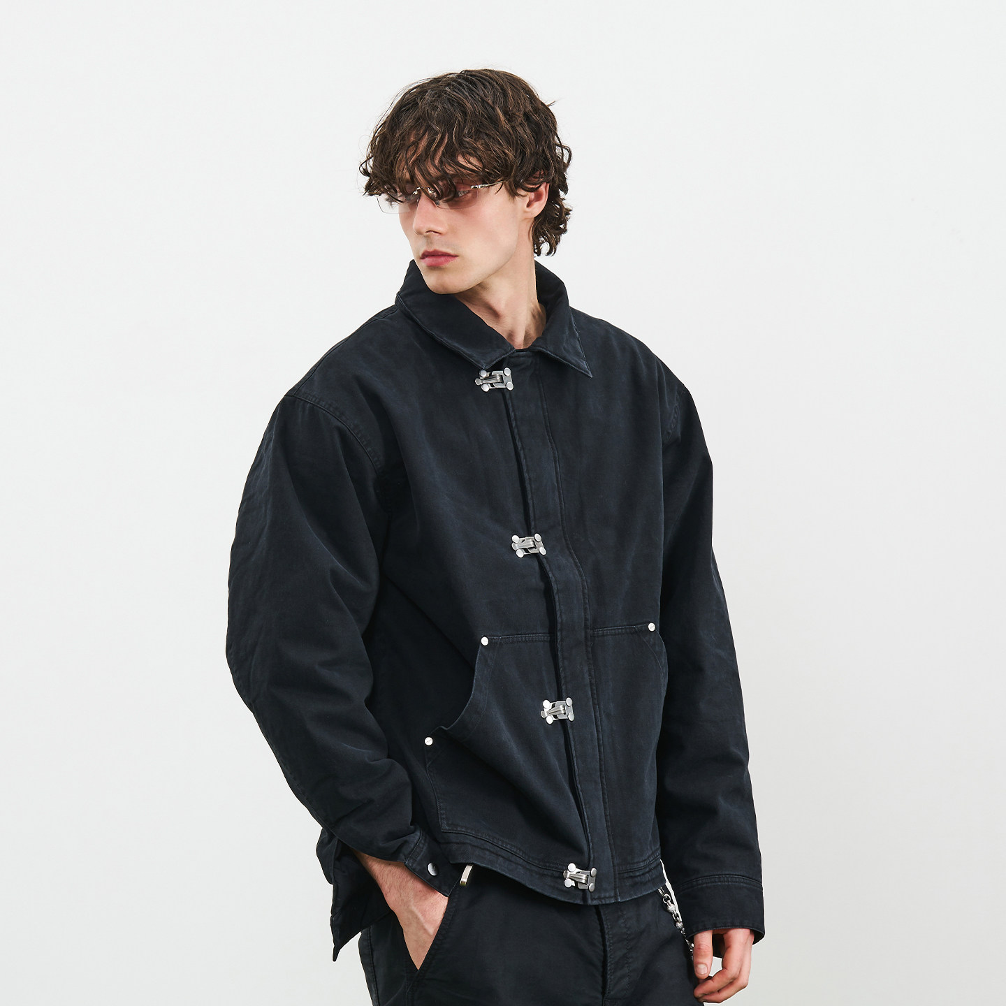 PMW 金属扣水洗棉翻领外套结构口袋设计街头复古宽松休闲工装夹克,男装,夹克,淘宝优惠券,粉丝福利购,淘宝优惠卷