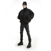 美式 休闲绑带设计黑色涂层蜡牛仔裤 男弹力修身 PMW 高街春秋长裤