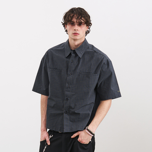 男纯棉亲肤透气宽松T恤复古通勤休闲百搭polo衫 衬衫 格纹短袖 PMW