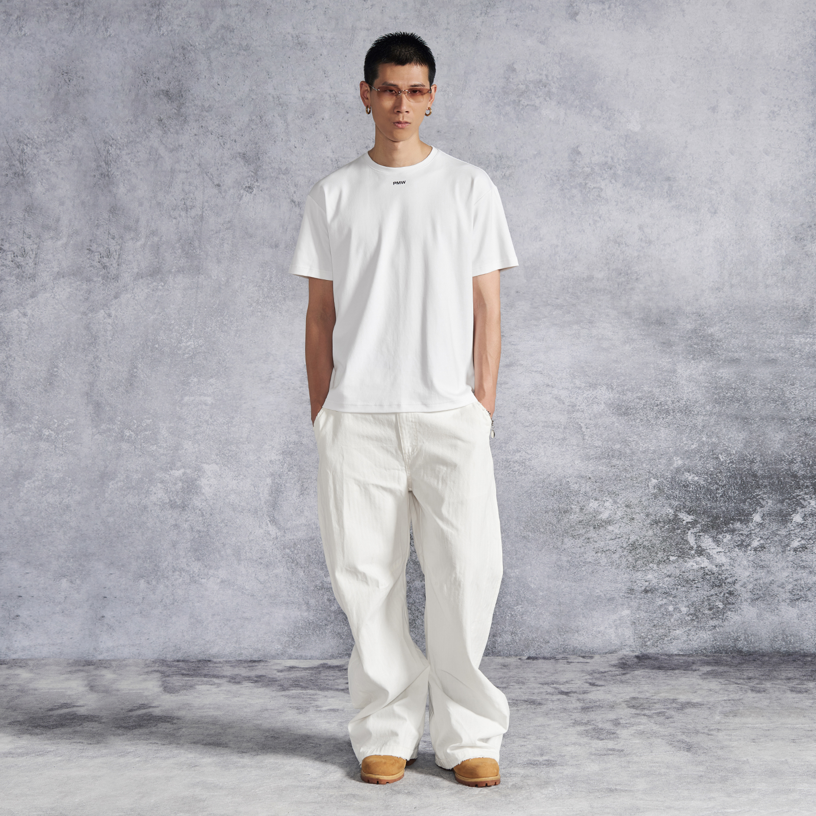 PMW 240g合体正肩棉感LOGO印花T恤修身休闲圆领简约百搭夏季上衣