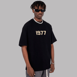 落肩半袖 男女小领口1977T恤宽松白色五分袖 重磅350G纯棉短袖 美式