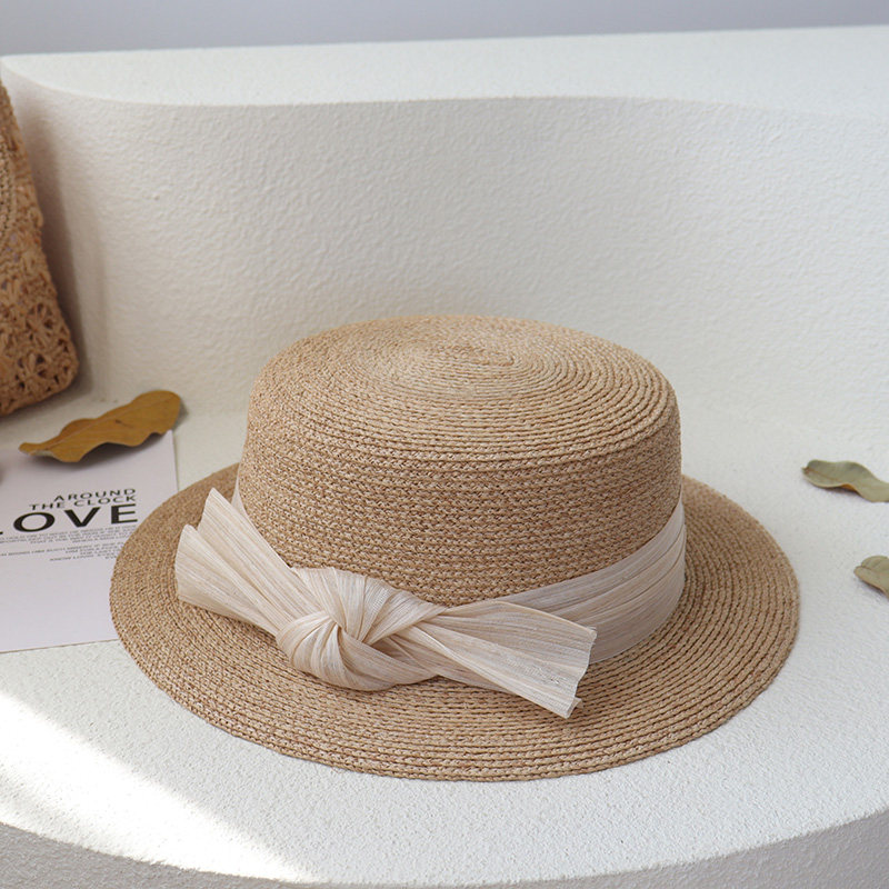 谷兜空间平顶帽真丝麻蝴蝶结轻奢