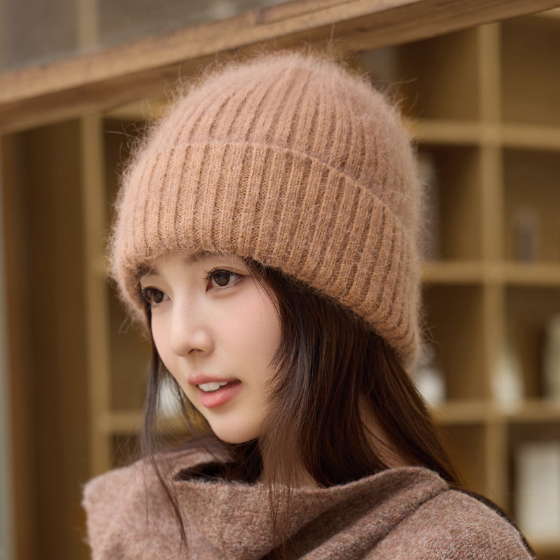毛绒帽子女款秋冬季新款高级感套头毛线帽加绒加厚保暖兔毛针织帽