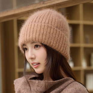 毛绒帽子女款秋冬季新款高级感套头毛线帽加绒加厚保暖兔毛针织帽