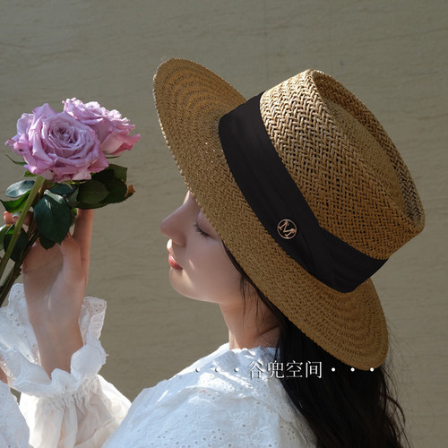 谷兜空间礼帽出游赫本织带字母