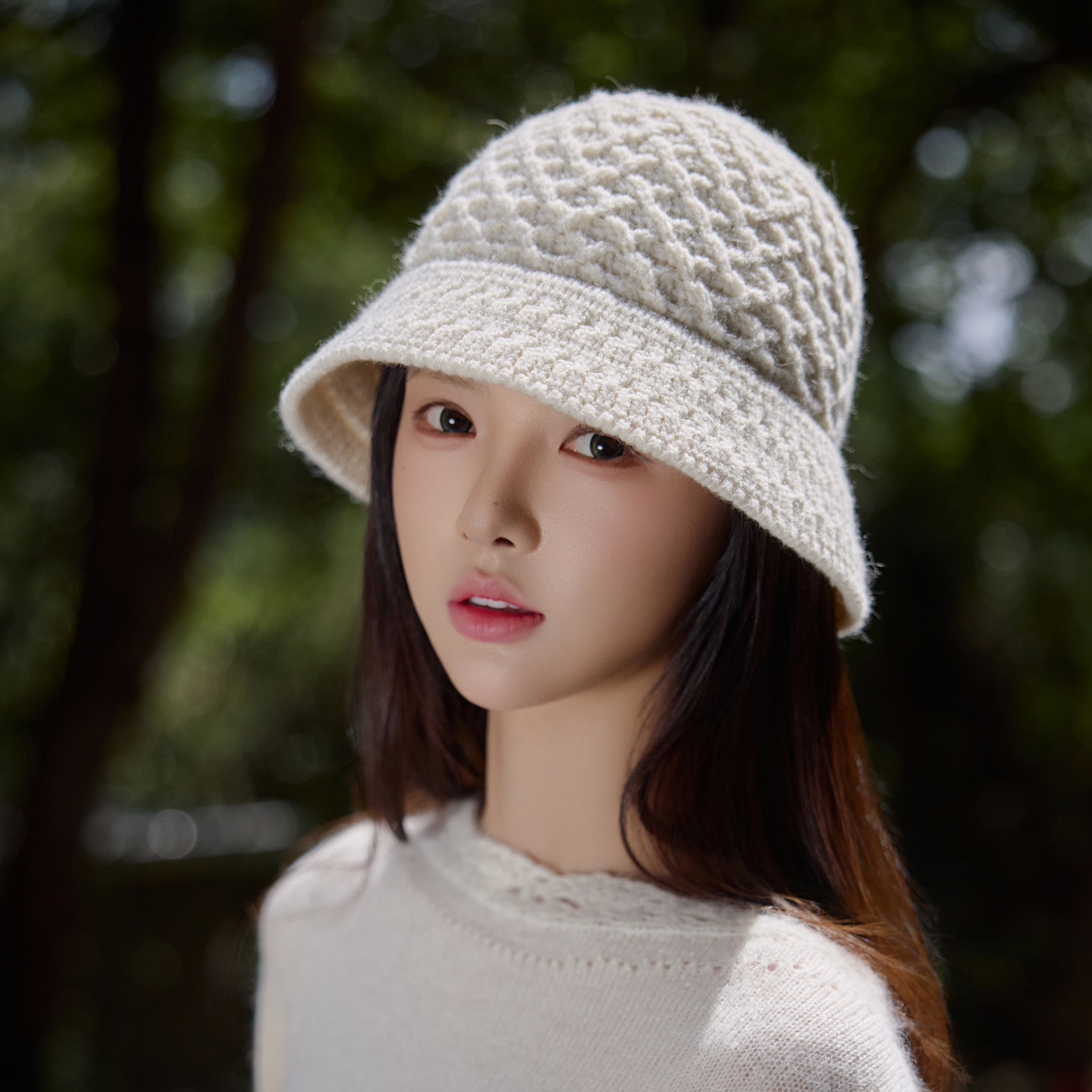 韩国粗针织花纹盆帽渔夫帽子女2026新款毛线帽秋冬季羊毛保暖护耳