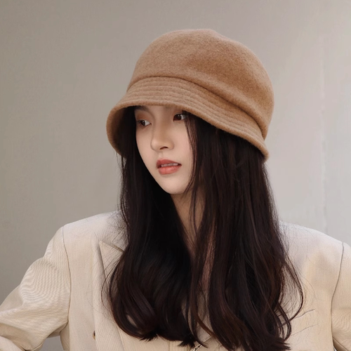 日系渔夫盆帽子女秋冬季百搭羊毛呢渔夫帽韩出口品质前长后短盆帽