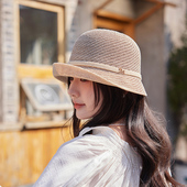 英伦小礼帽出游短檐遮阳帽 减龄时尚 休闲卷边棉麻渔夫帽女夏季 薄款