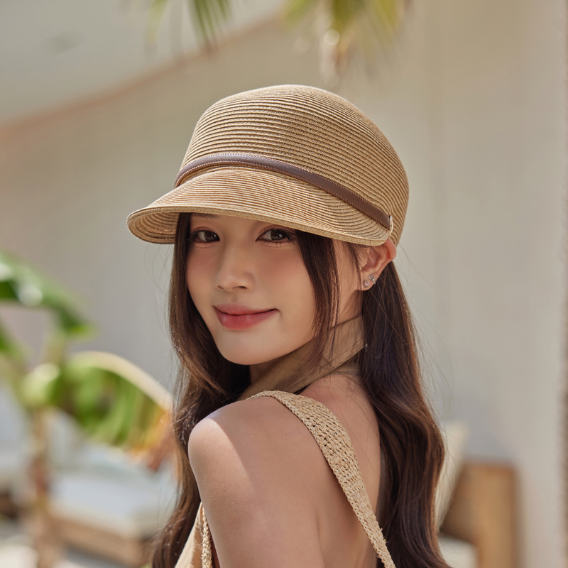 春夏新款包头马术帽草编透气小皮带草帽女夏季百搭遮阳鸭舌帽男女