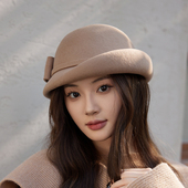 秋冬新款 蝴蝶百搭小礼帽澳洲羊毛呢法式 复古贝雷帽立体洋气空姐帽