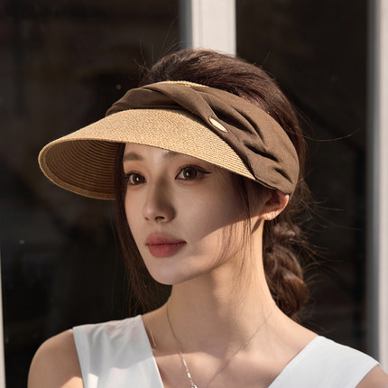 春夏新款棉布防晒帽遮阳空顶帽 纯色日系太阳帽女潮ins可折叠帽子