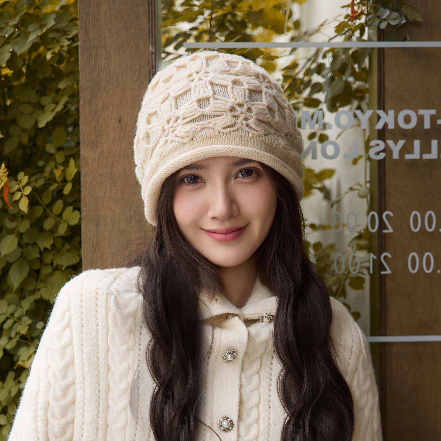 2026秋冬新款100%纯羊毛手工钩花帽子保暖针织帽温柔复古堆堆帽女