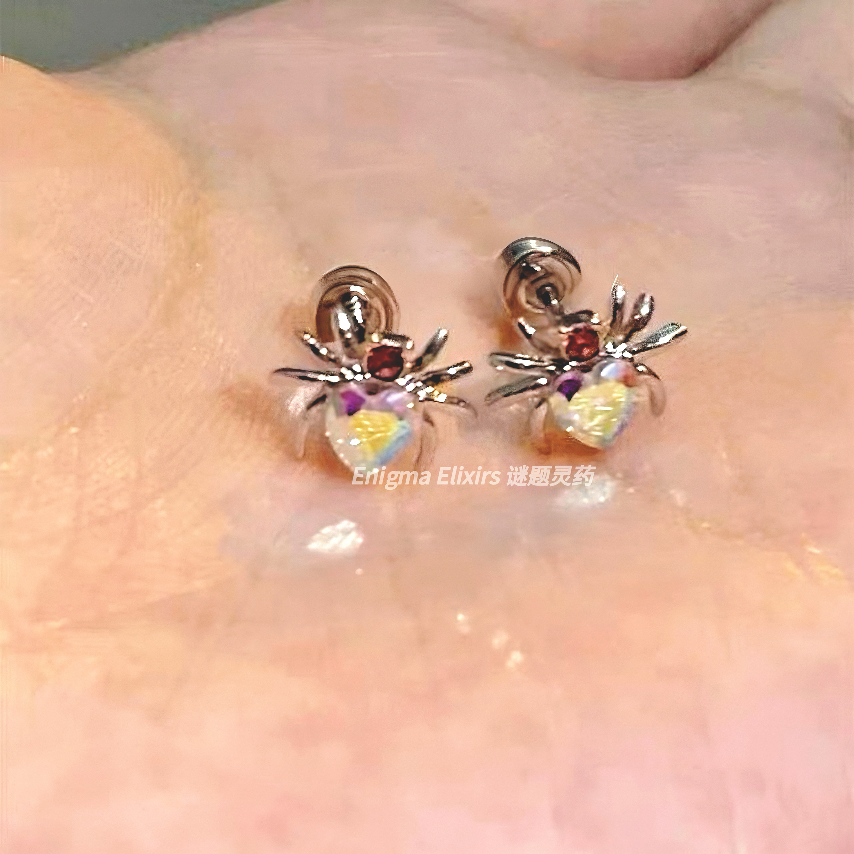 原创小众朋克复古极光蜘蛛耳钉